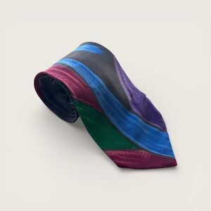 Vintage 90s José Piscador Silk Tie Abstract Colorblock Purple Blue Green
